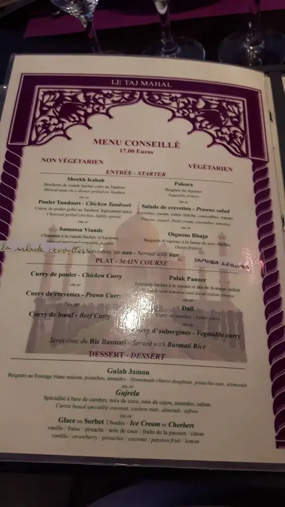 Menu_Le Taj Mahal_Louviers_image_3