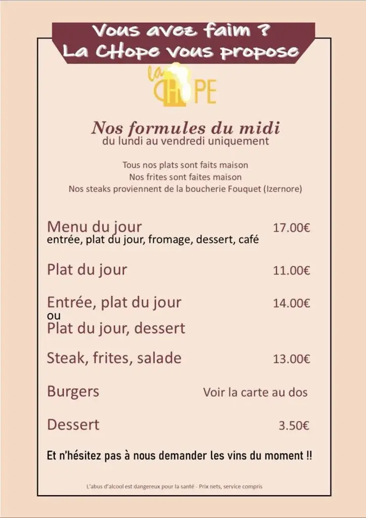 Menu_Bar Restaurant La Chope_Izernore_image_2