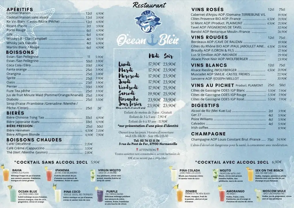 Menu_Restaurant Ocean bleu_Normanville_image_1