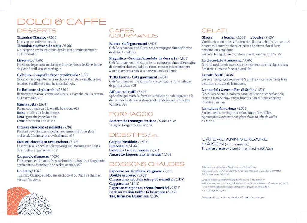 Menu_Il Ristorante Le restaurant italien de Rouen_Petit-Couronne_image_4