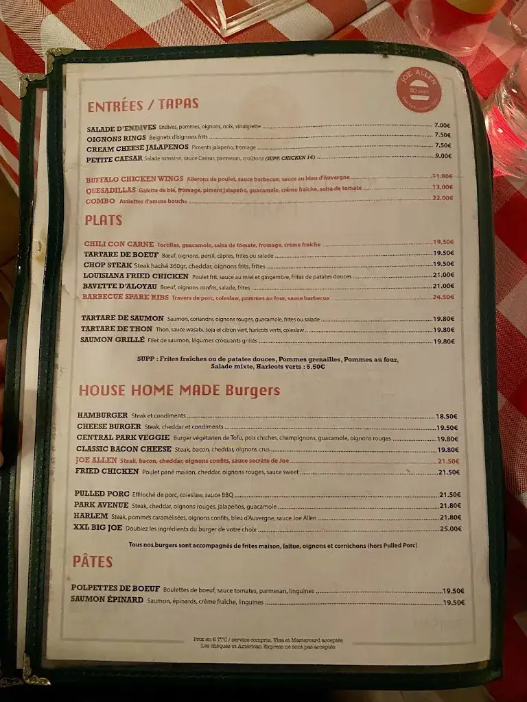 Menu_Joe Allen_Paris_image_1