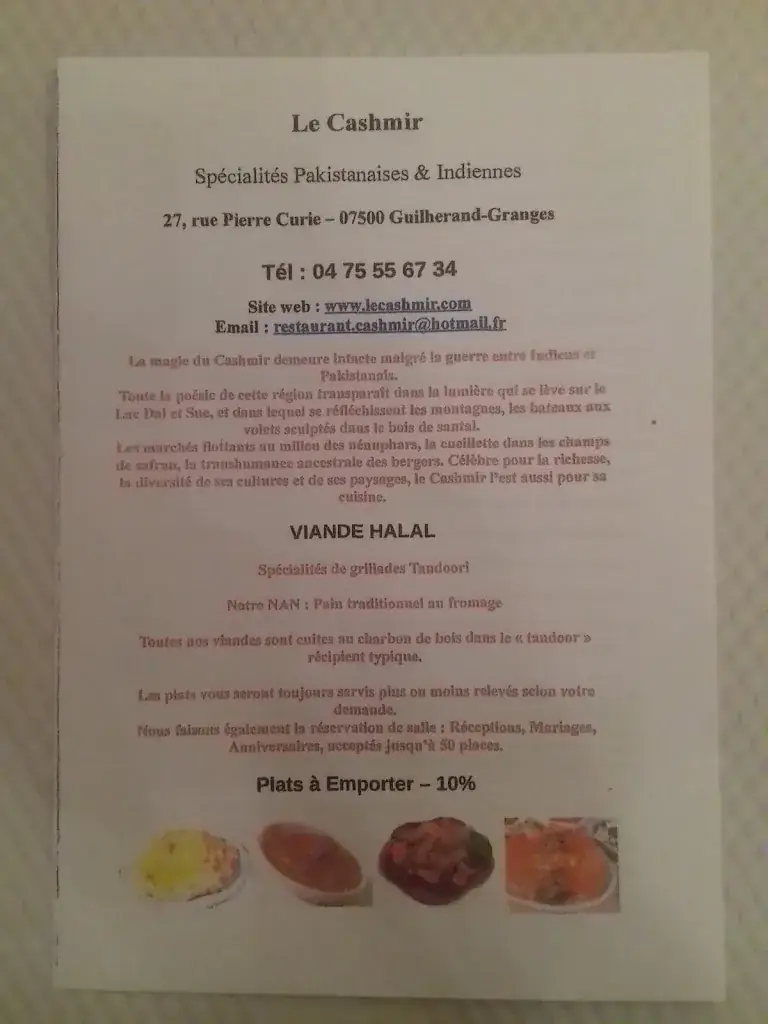 Menu_Restaurant Le Cashmir_Guilherand-Granges_image_1