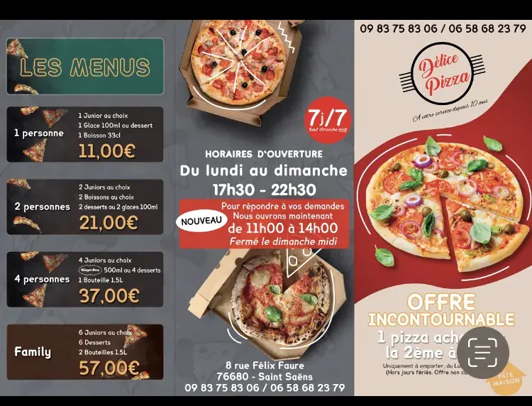 Menu_Délice Pizza St Saëns_Saint-Saëns_image_1