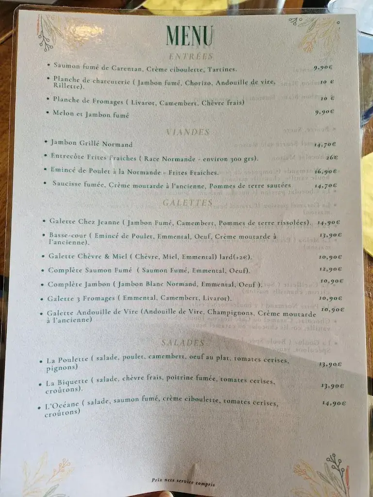 Menu_Brasserie Chez Jeanne - Sainte Mère Église_Sainte-Mère-Église_immagine_2