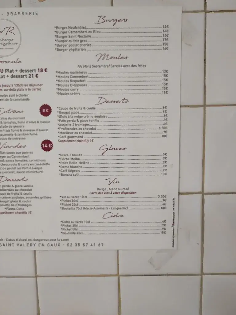 Menu_Auberge val'riquaise_Saint-Valery-en-Caux_image_2
