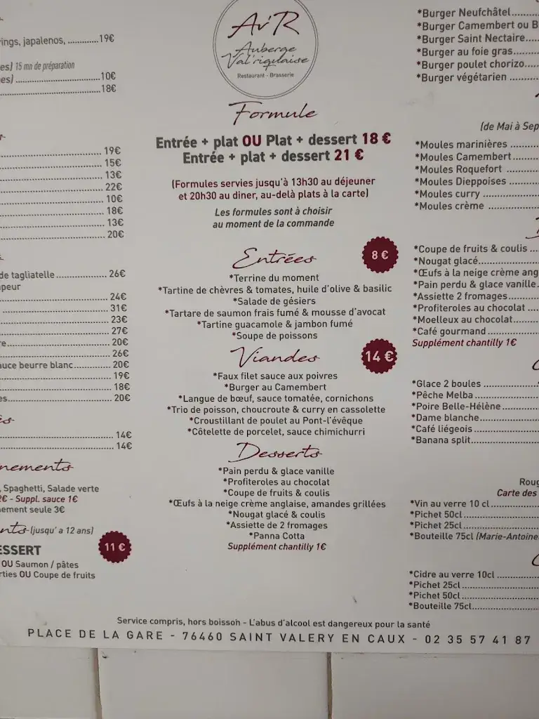 Menu_Auberge val'riquaise_Saint-Valery-en-Caux_image_3