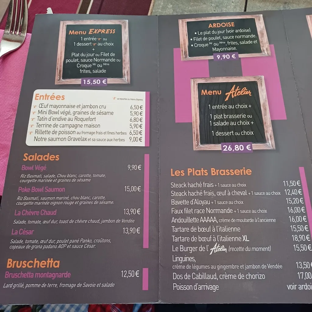 Menu_L'Atelier, Brasserie Traditionnelle à Sotteville-lès-Rouen_Sotteville-lès-Rouen_image_1