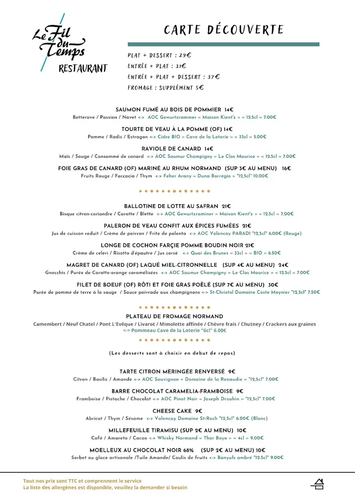 Menu_Restaurant Le Fil Du Temps_Thury-Harcourt-le-Hom_image_1