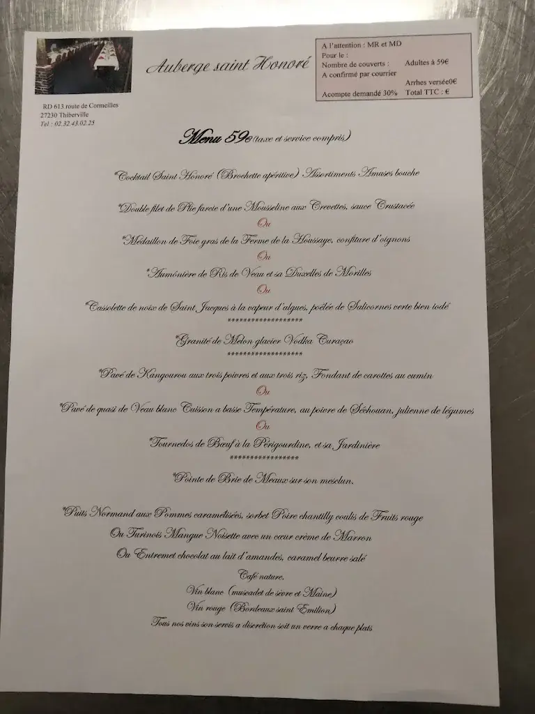 Menu_Restaurant Auberge Saint Honoré_Thiberville_image_3