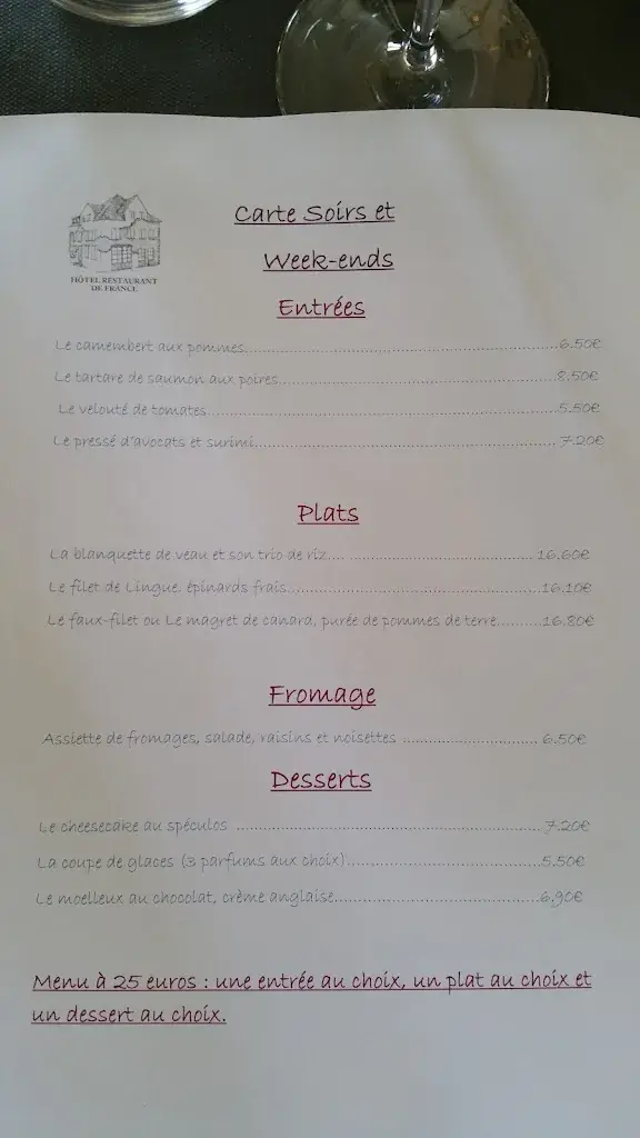 Menu_PERCHE HÔTEL RESTAURANT DE FRANCE_Perche_image_1