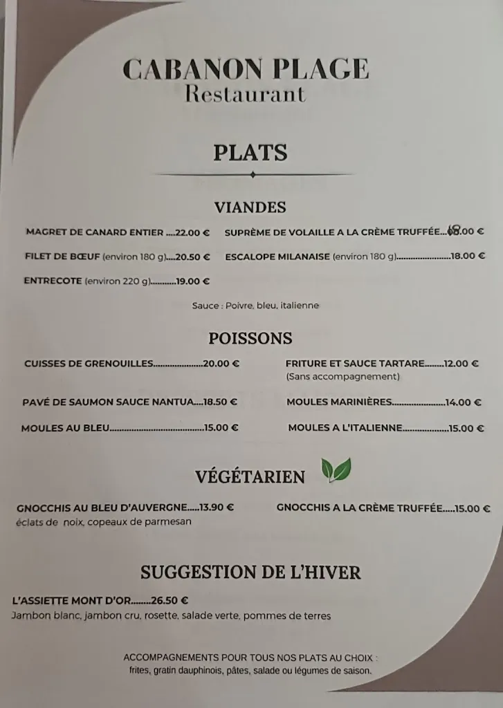Menu_Le Cabanon Plage_Grigny-sur-Rhône_image_1