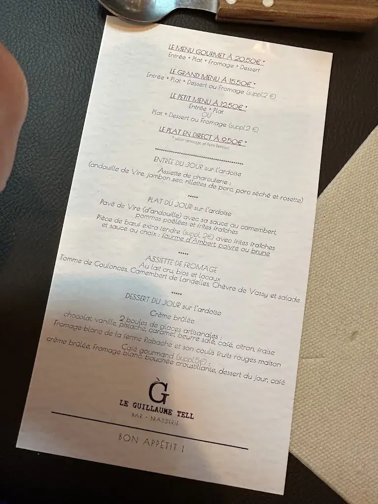 Menu_Bar Restaurant Le Guillaume Tell_Normandie_image_1