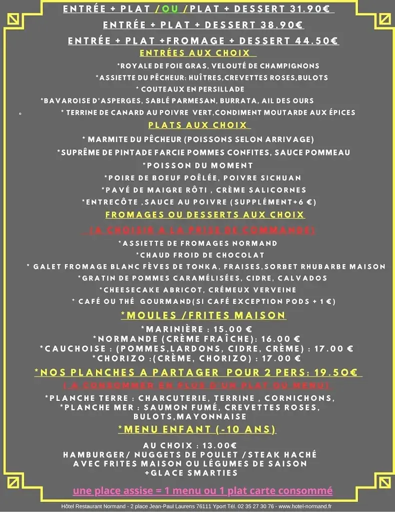 Menu_Hotel Restaurant Normand Yport_Yport_image_1