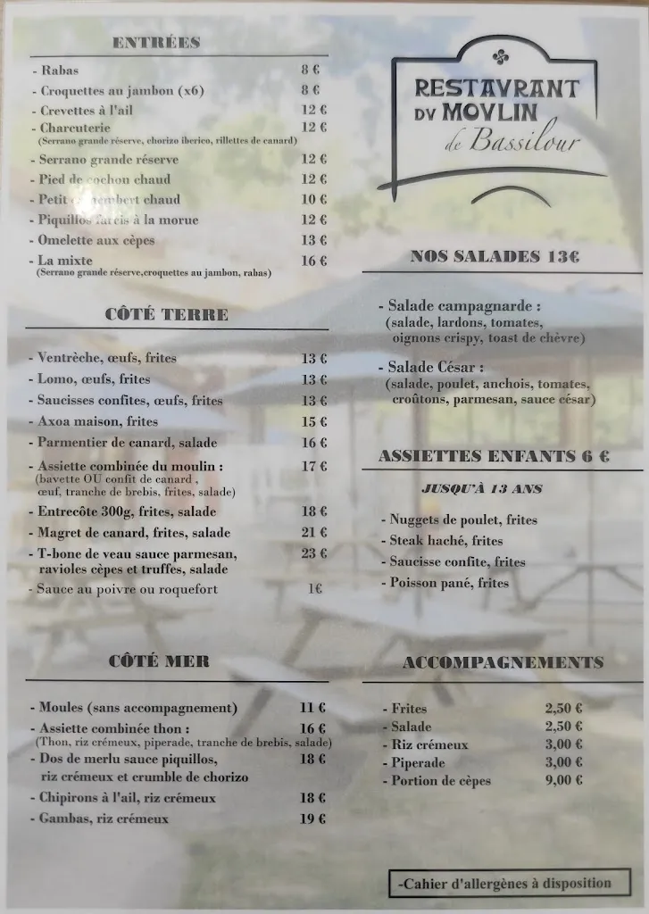 Menu_Restaurant du Moulin de Bassilour_Arbonne_image_1