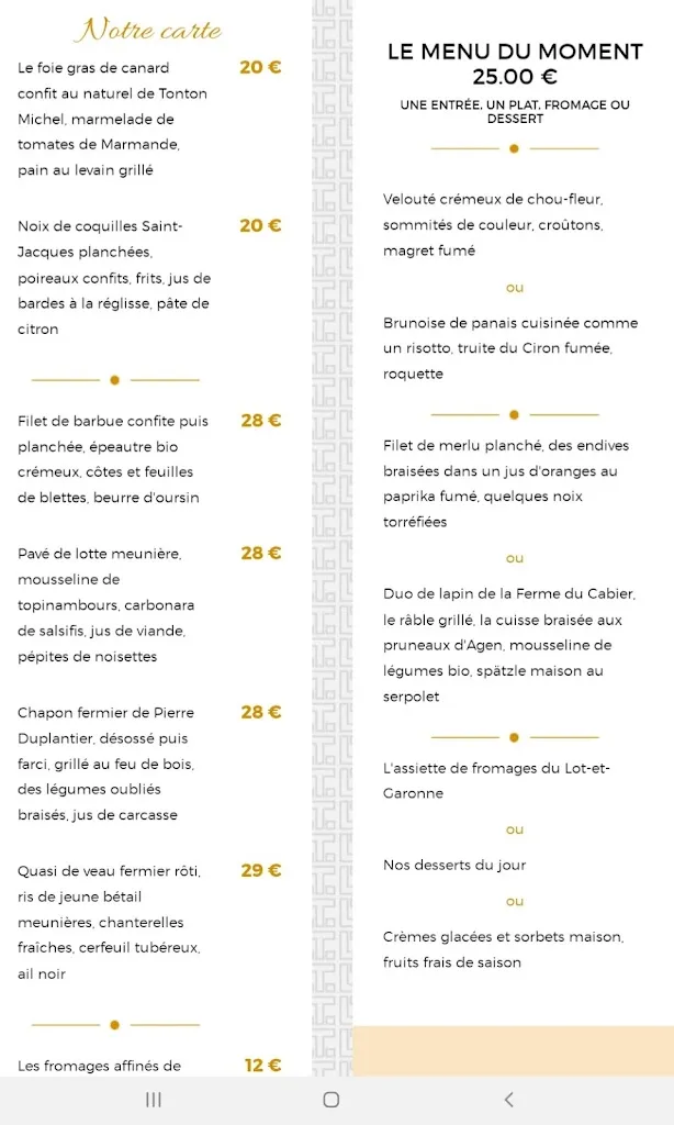 Menu_La Table De Michel Dussau_Agen_image_1