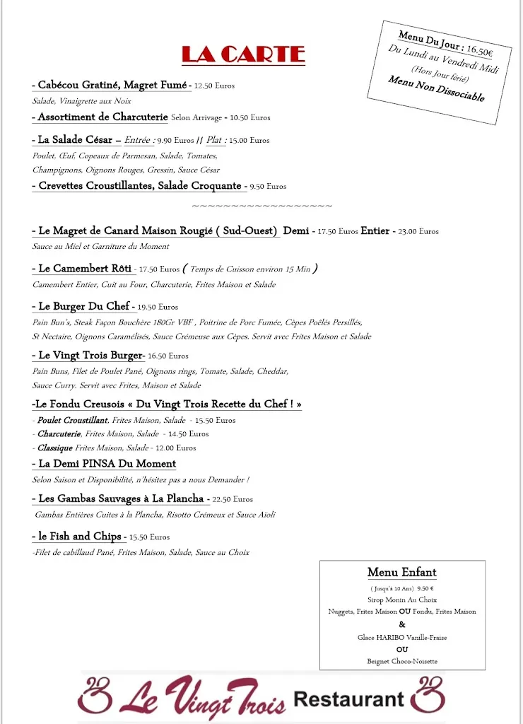 Menu_Restaurant Le Vingt Trois_Lavaveix-les-Mines_image_1