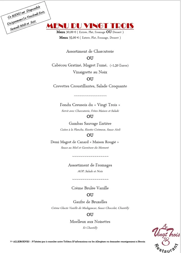 Menu_Restaurant Le Vingt Trois_Lavaveix-les-Mines_image_2