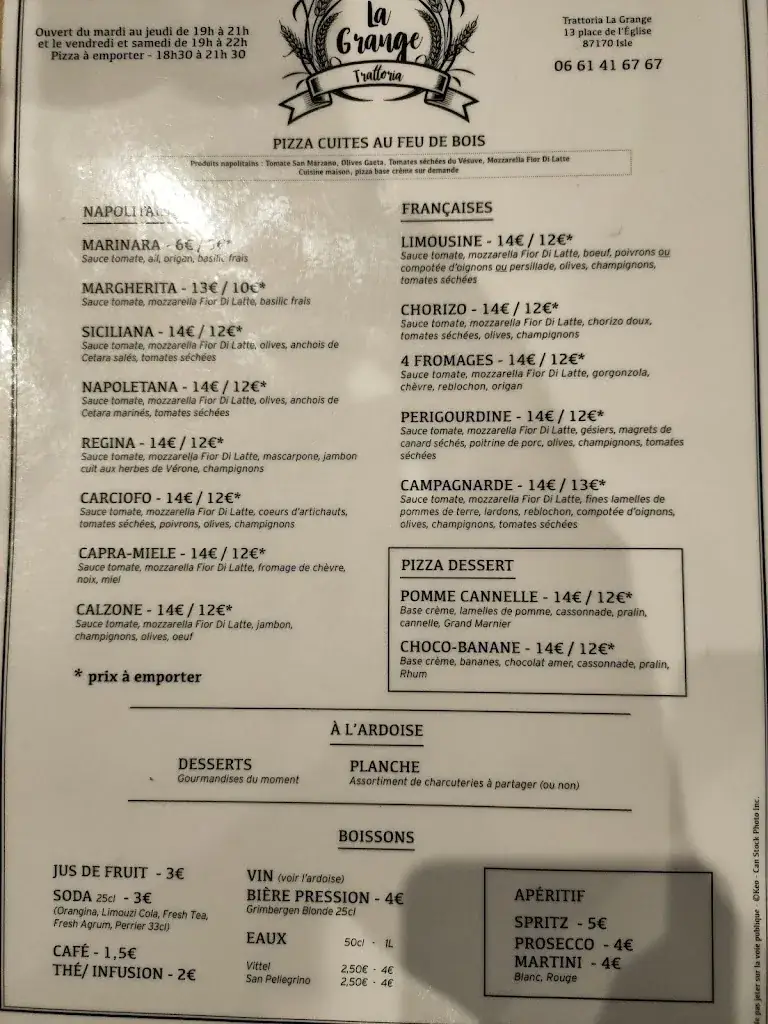 Menu_Trattoria la grange_Isle_image_1