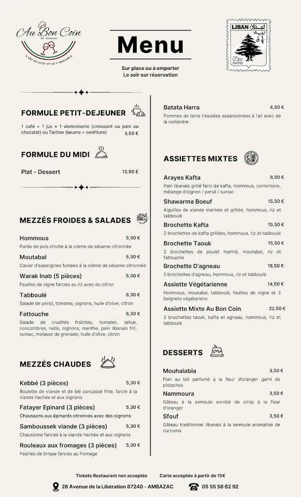Menu_Au Bon Coin - Restaurant_Ambazac_image_1