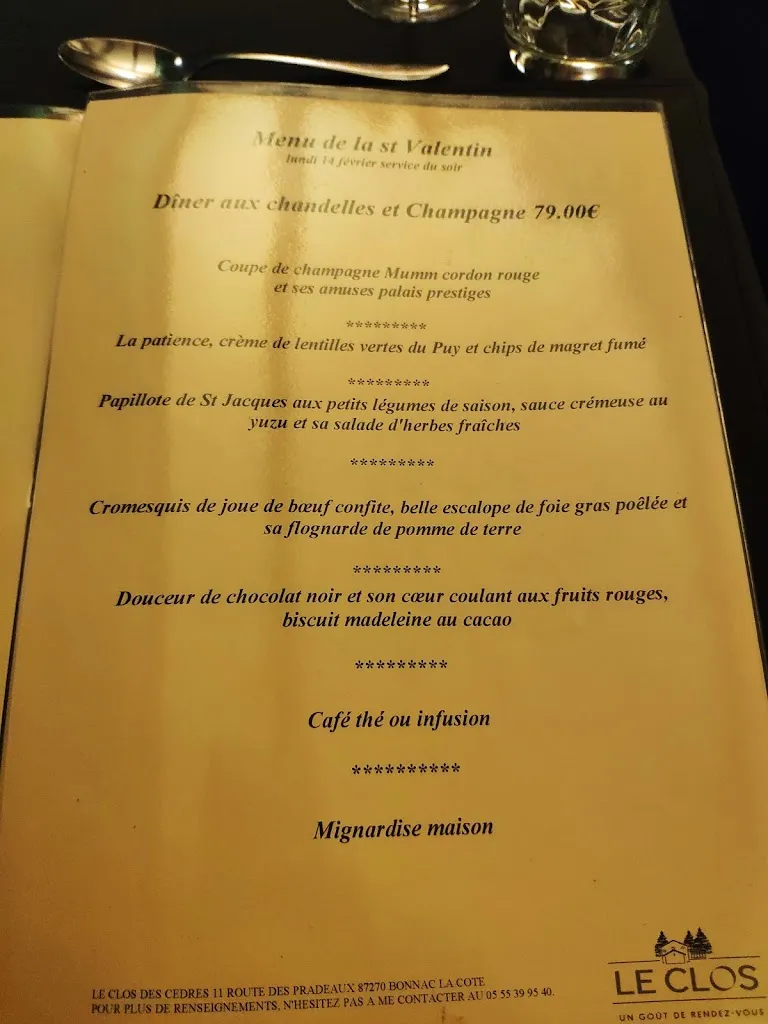 Menu_Restaurant Le clos des cèdres_Bonnac-la-Côte_image_2