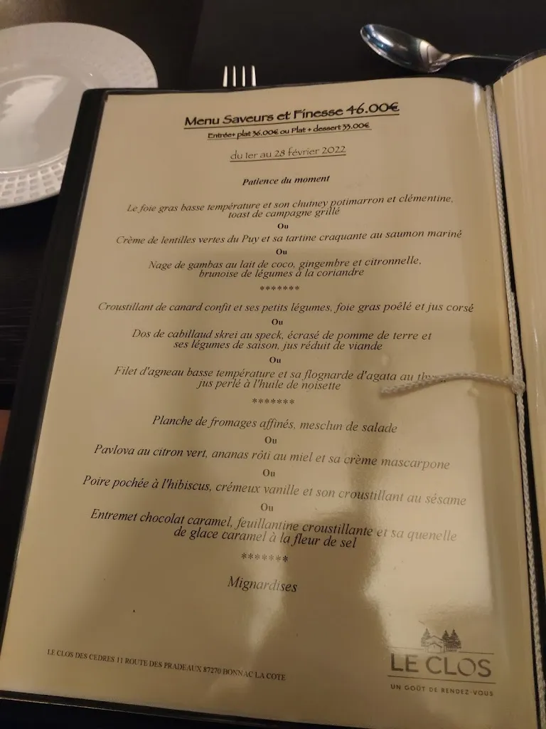 Menu_Restaurant Le clos des cèdres_Bonnac-la-Côte_image_3