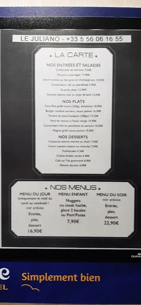 Menu_Le Juliano - Hôtel Restaurant Brasserie à Carbon Blanc_Carbon-Blanc_image_2