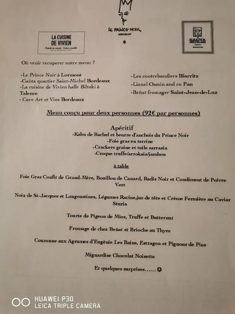 Menu_Restaurant Le Prince Noir_Lormont_image_1