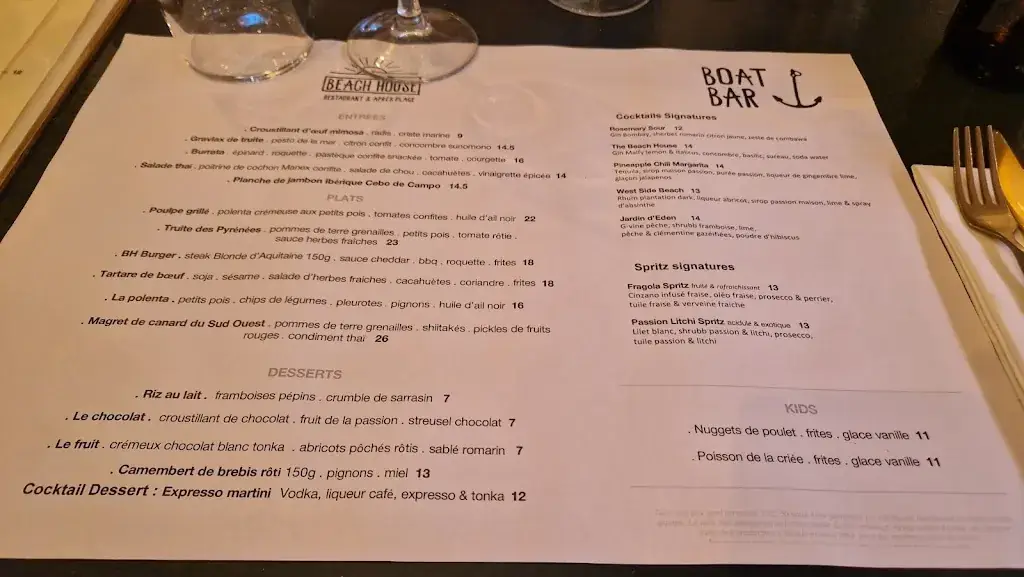 Menu_The Beach House_Anglet_image_1