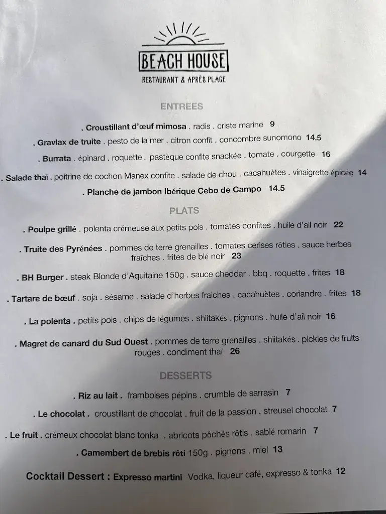 Menu_The Beach House_Anglet_image_2