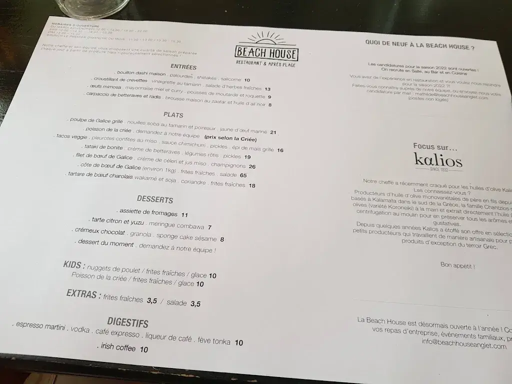 Menu_The Beach House_Anglet_image_3
