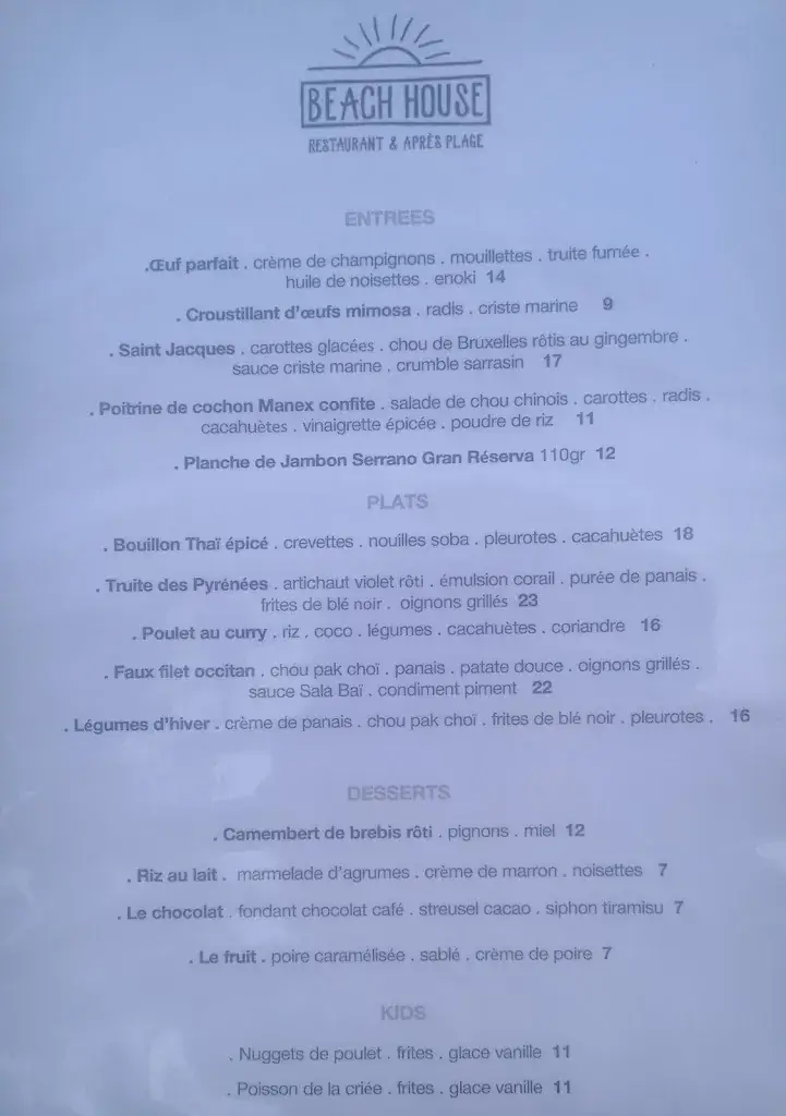 Menu_The Beach House_Anglet_image_4