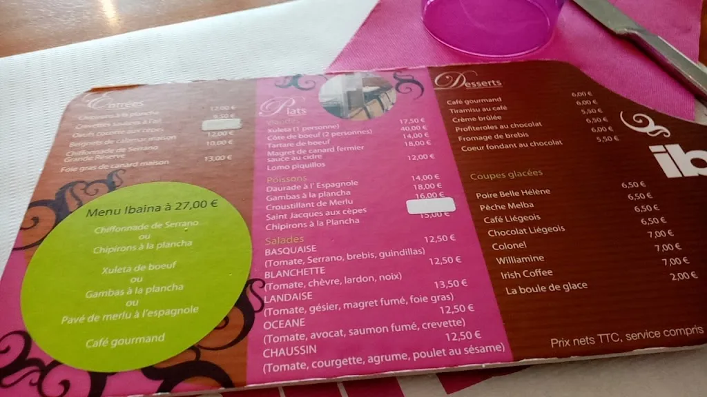 Menu_restaurant IBAINA_Anglet_image_3