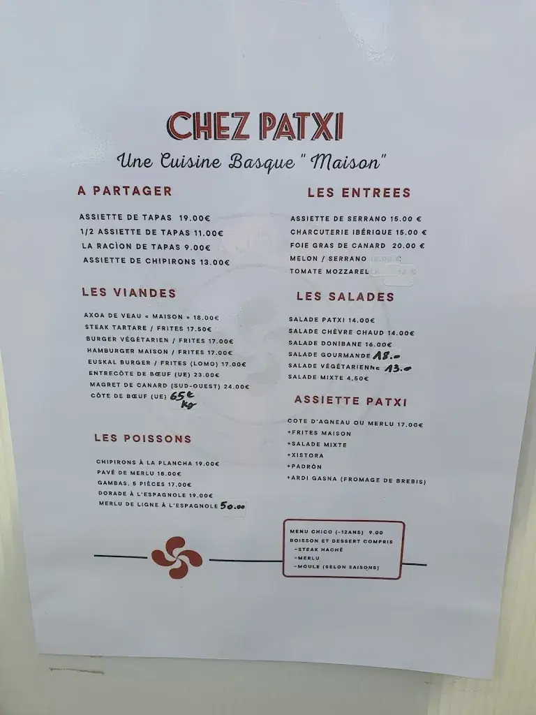 Menu_Chez Patxi_Anglet_immagine_1