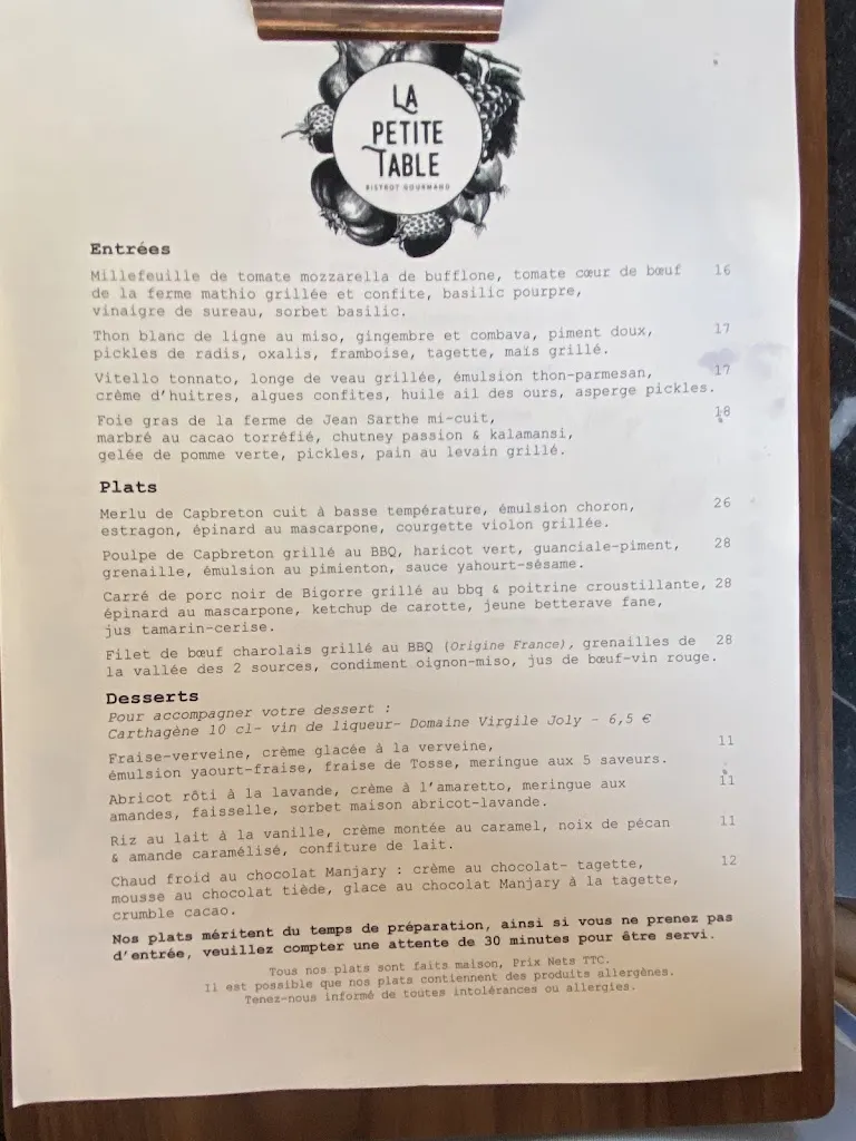 Menu_La Petite Table Capbreton_Capbreton_image_1