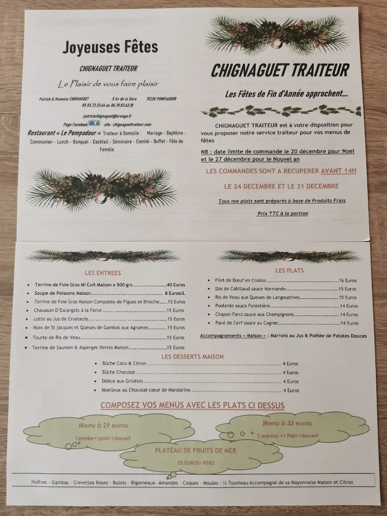 Menu_Chignaguet Traiteur Restauration Pompadour_Arnac-Pompadour_image_1