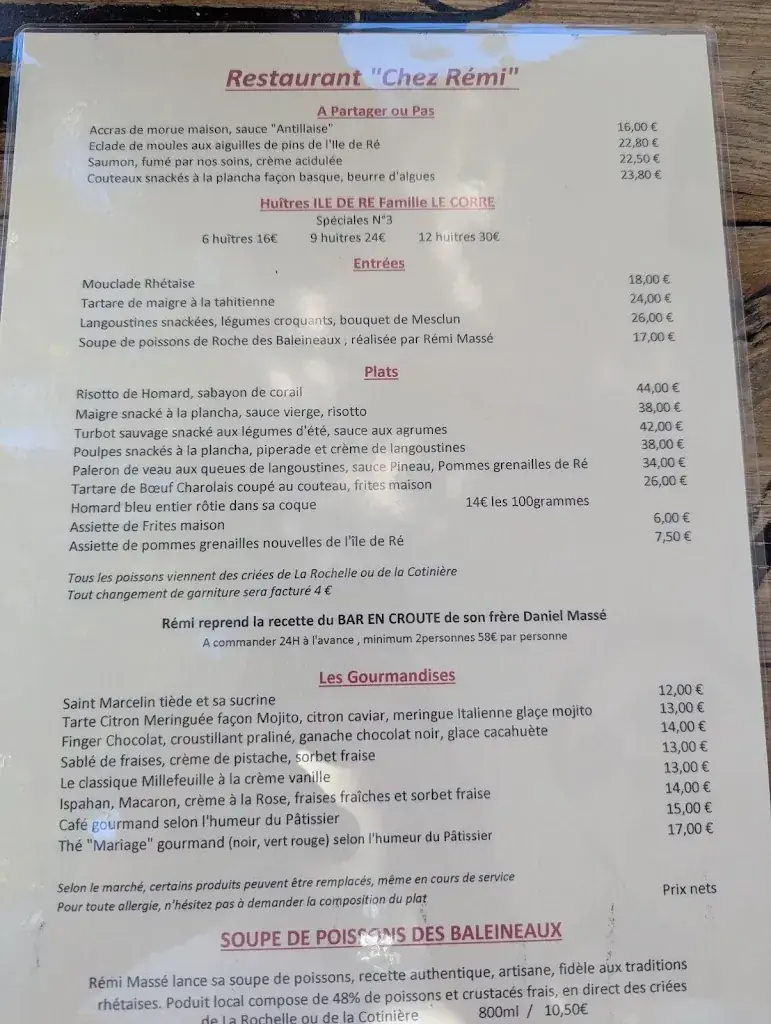 Menu_Chez Rémi - Restaurant_Ars-en-Ré_image_1