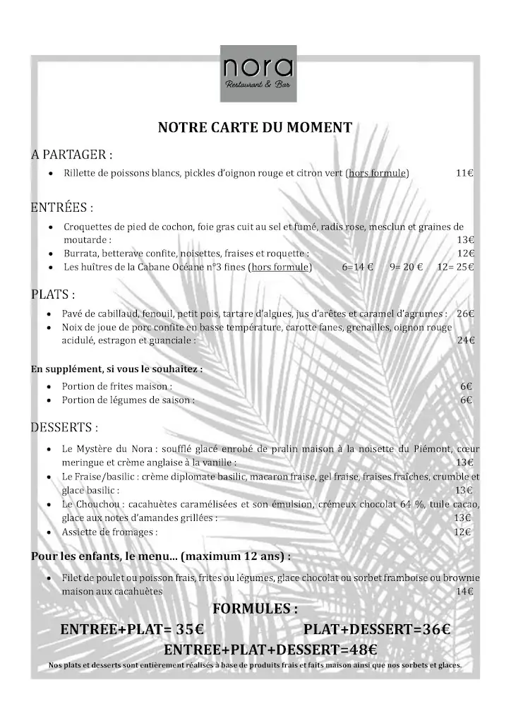 Menu_NORA Restaurant Bar_Couarde-sur-Mer_immagine_2