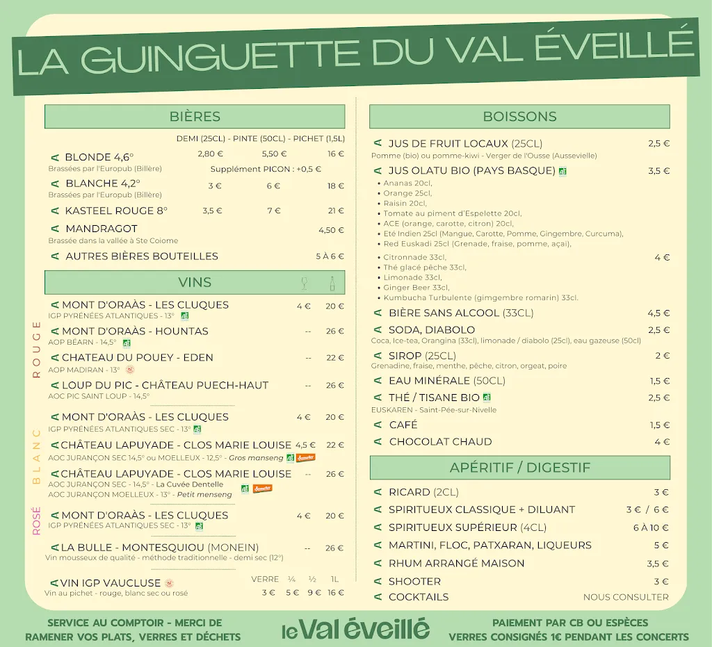 Menu_La Guinguette du Val Éveillé_Arudy_immagine_1