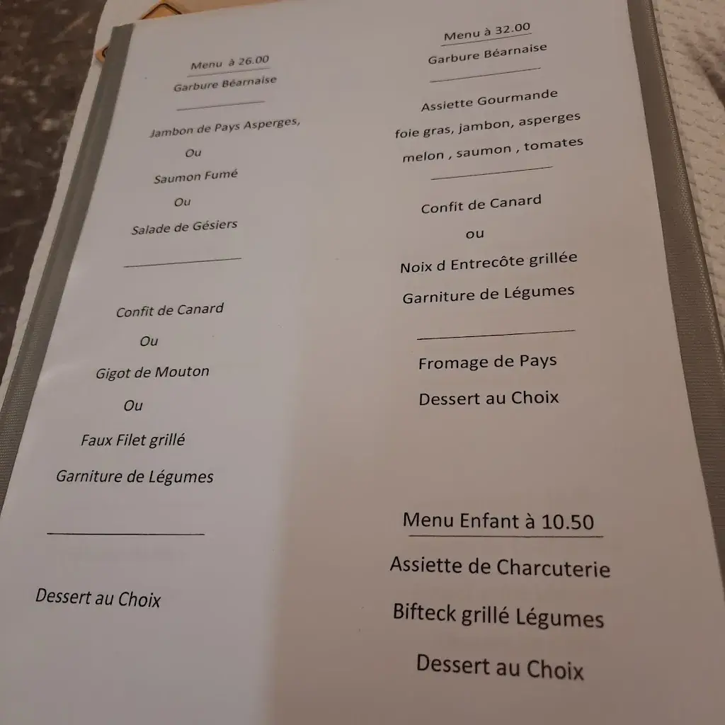 Menu_Restaurant L'orée Du Bois_Louvie-Juzon_immagine_1