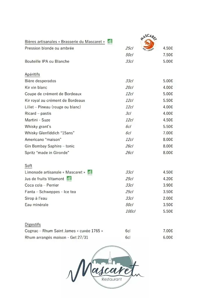 Menu_Restaurant Le Mascaret 🌊 Hôtel Kyriad_Arveyres_image_3