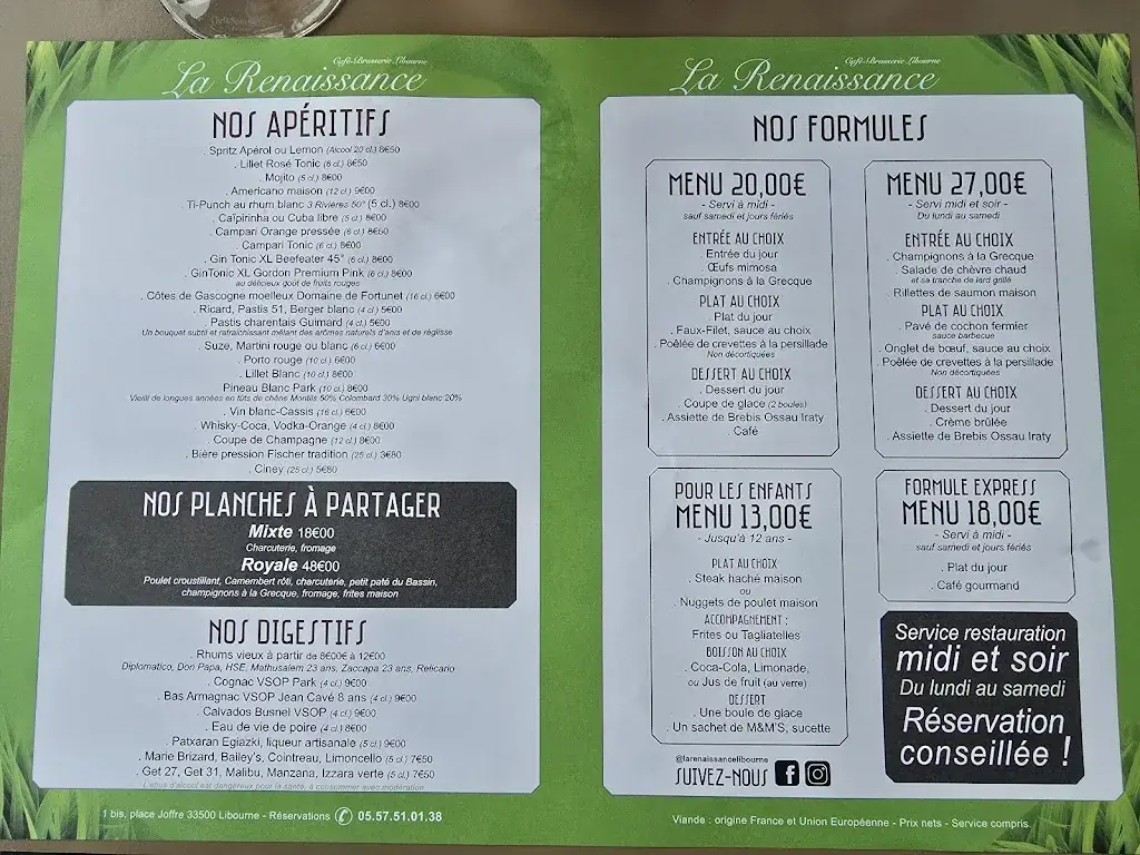 Menu_La Renaissance Libourne_Libourne_image_1