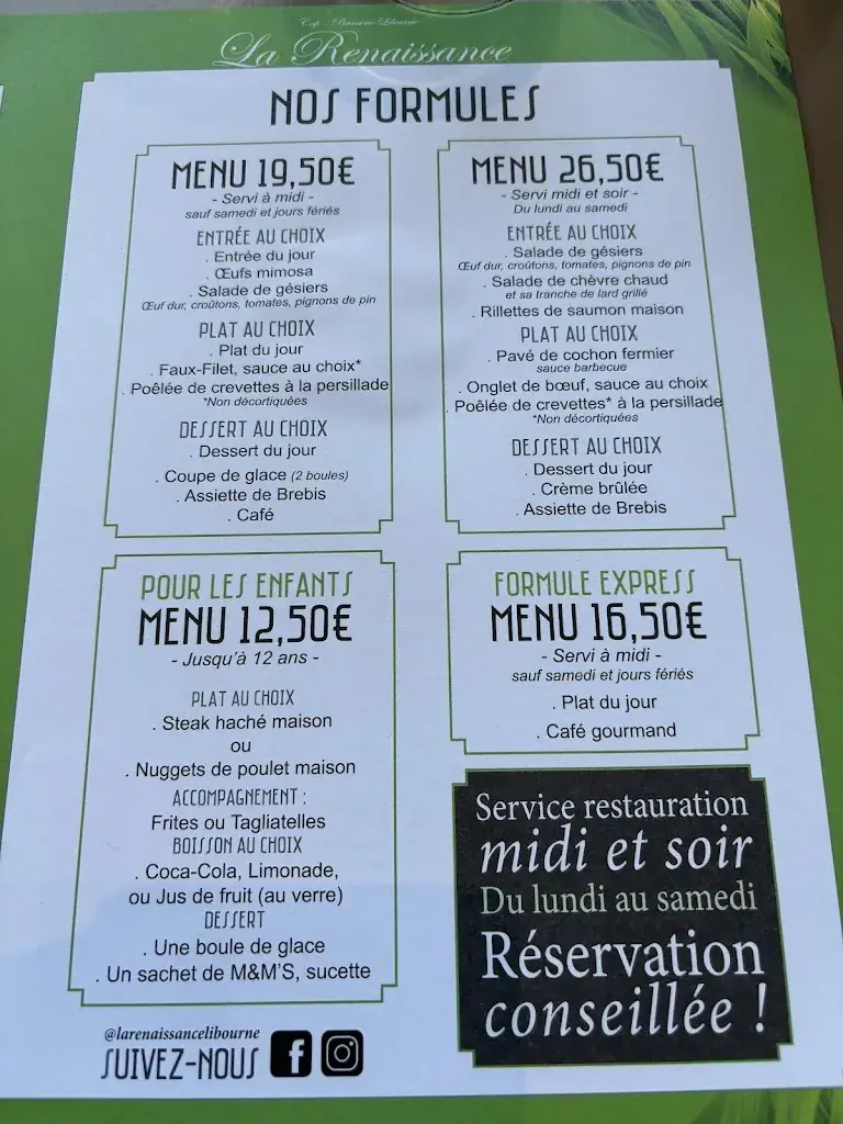 Menu_La Renaissance Libourne_Libourne_image_3