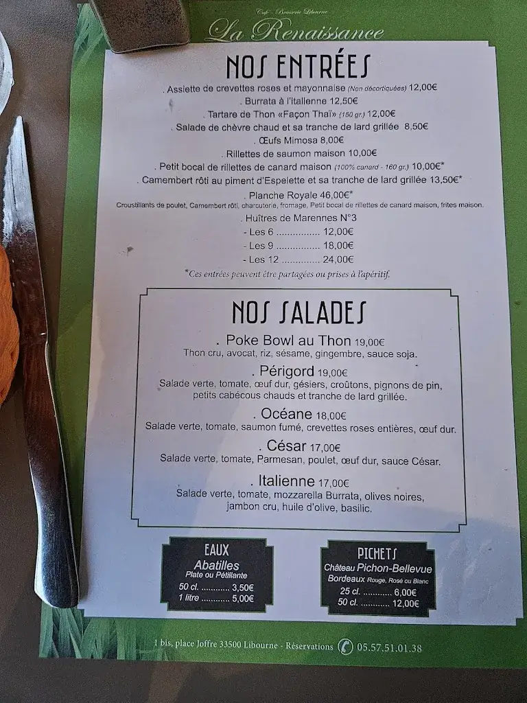 Menu_La Renaissance Libourne_Libourne_image_4
