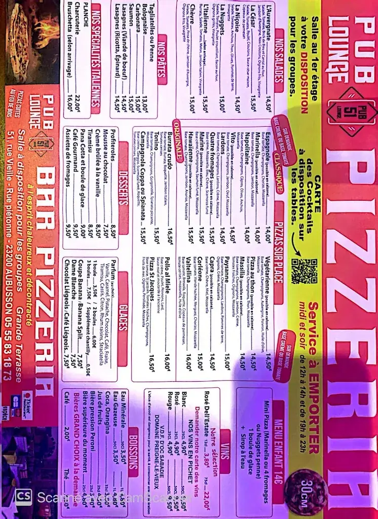 Menu_Pub 51 Pizzeria_Aubusson_image_1