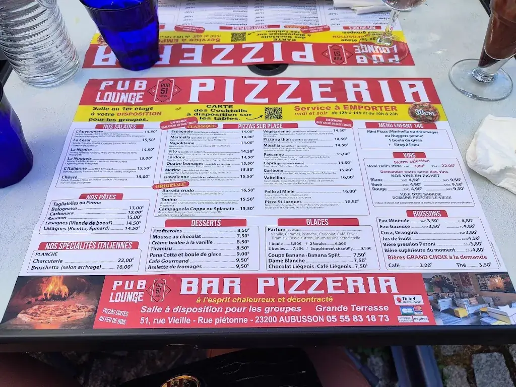 Menu_Pub 51 Pizzeria_Aubusson_image_2