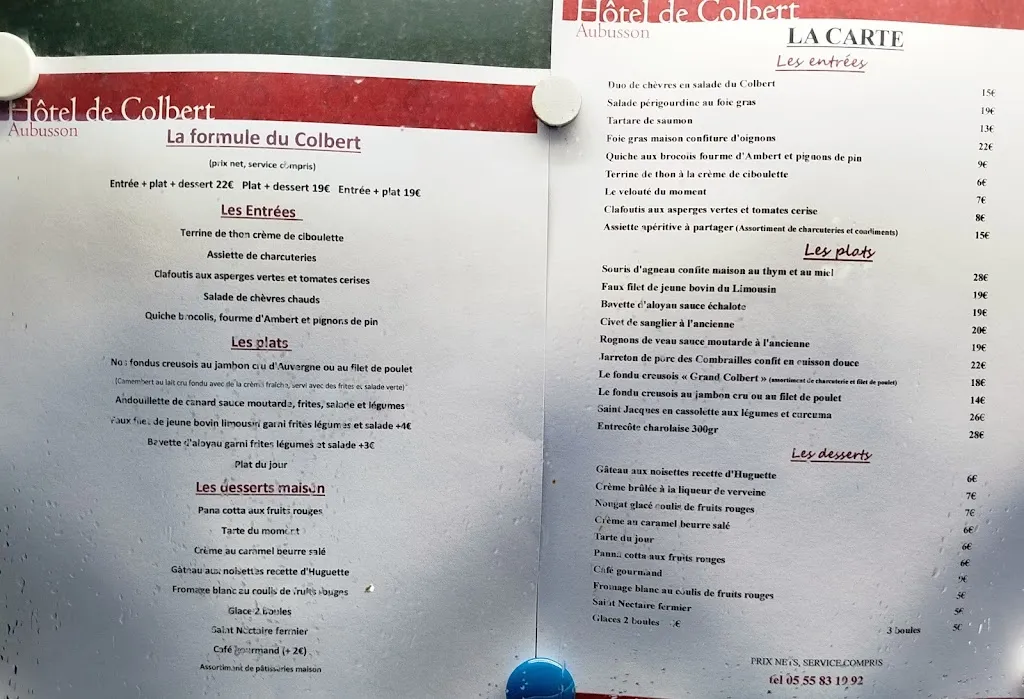 Menu_Hôtel de Colbert_Aubusson_image_1