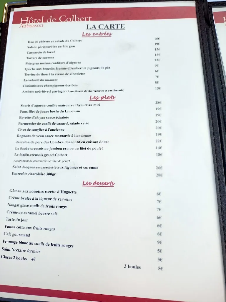 Menu_Hôtel de Colbert_Aubusson_image_2