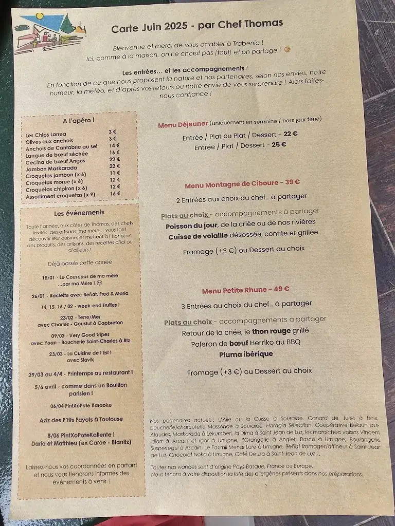 Menu_Hôtel Restaurant TRABENIA_Ascain_image_1