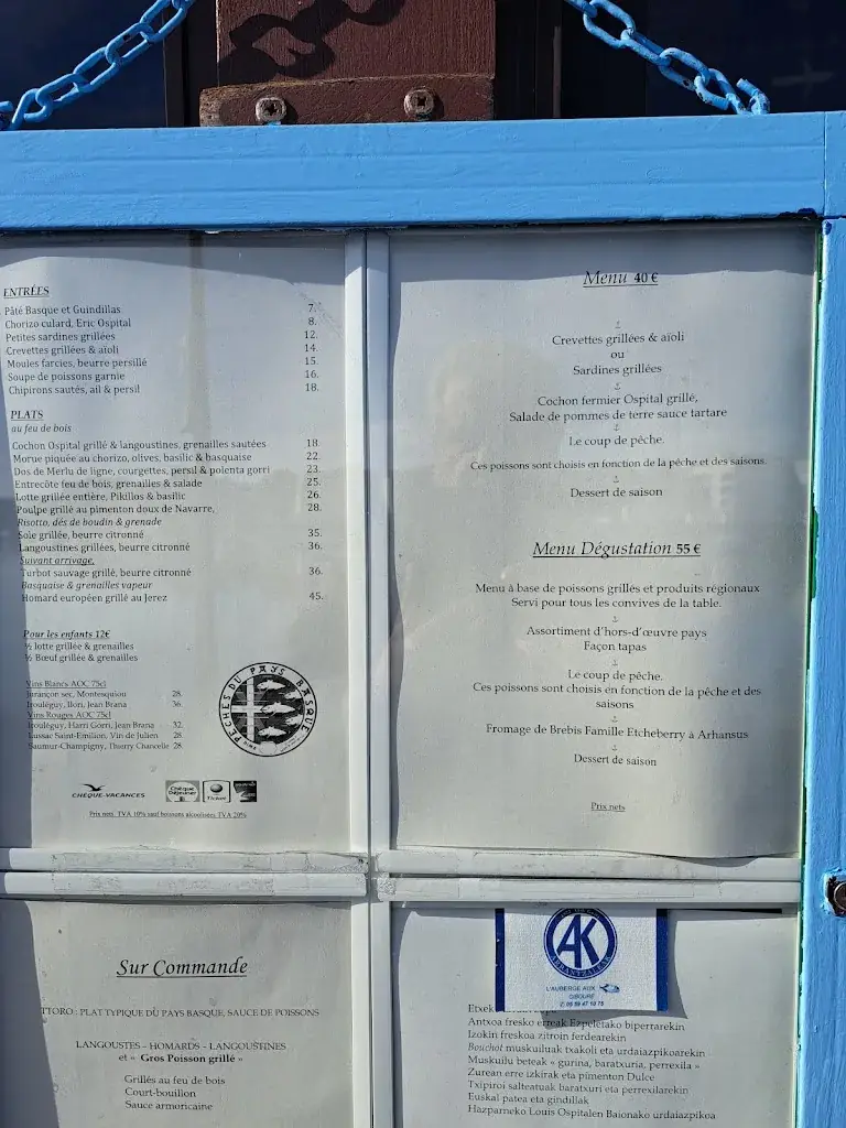 Menu_Arrantzaleak L' Auberge aux Poissons_Ciboure_immagine_3