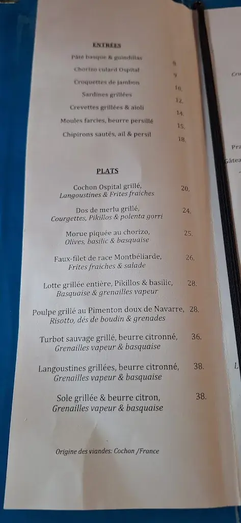 Menu_Arrantzaleak L' Auberge aux Poissons_Ciboure_immagine_4